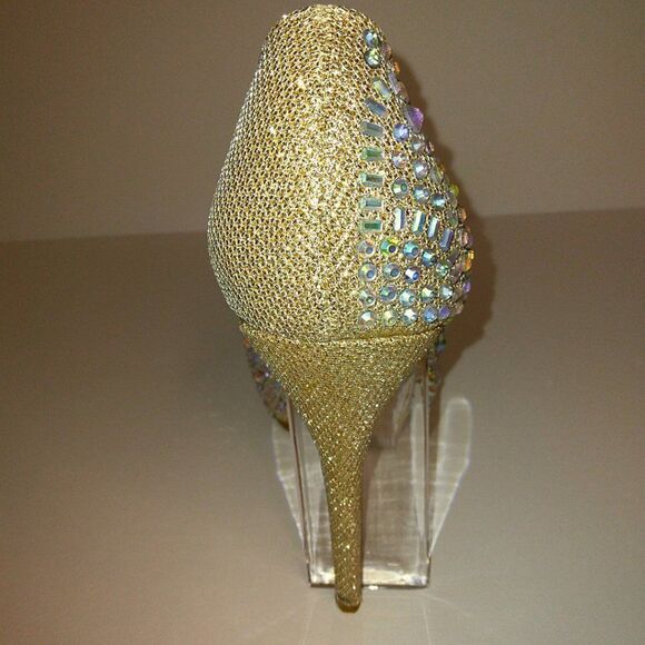 LAUREN LORRAINE CRYSTAL GOLD CINDERELLA BLING CRYSTAL HIGH HEEL SHOES - SIZE 7 - Picture 4 of 11